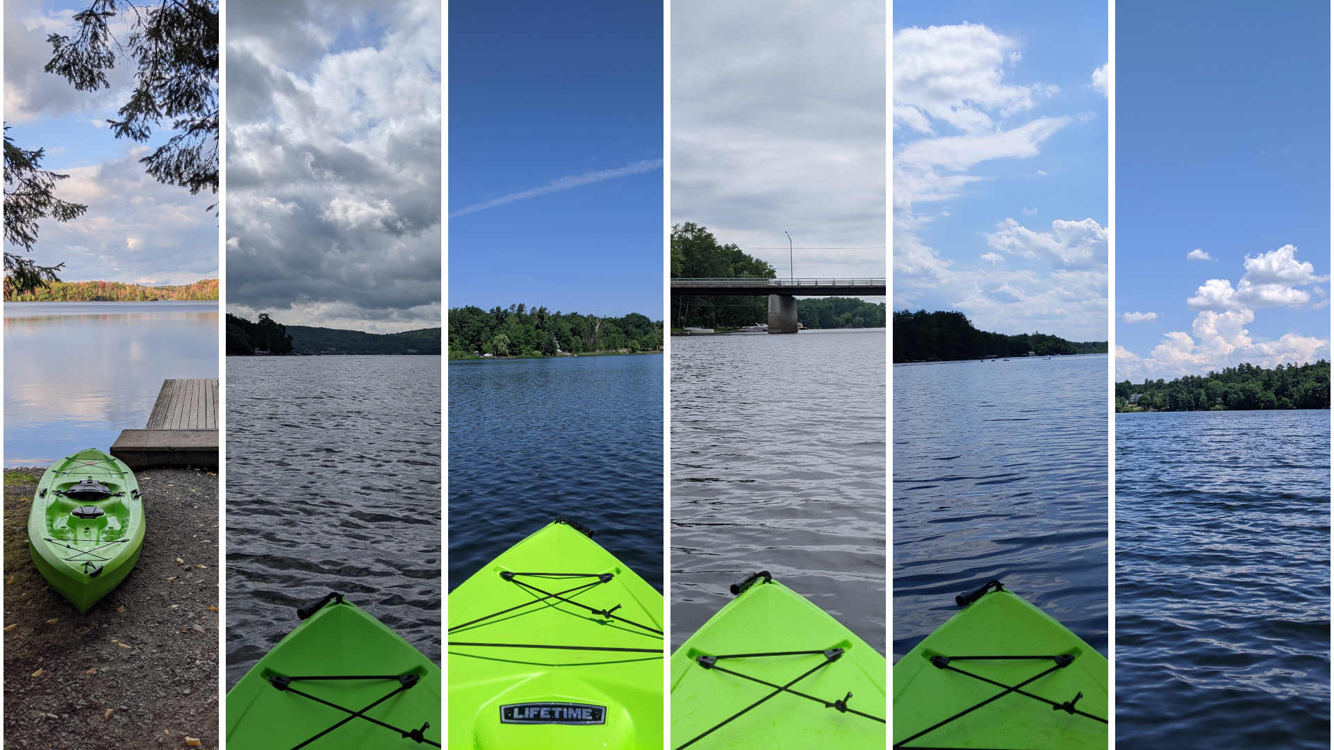 A collage of various kayaking trip pictures
