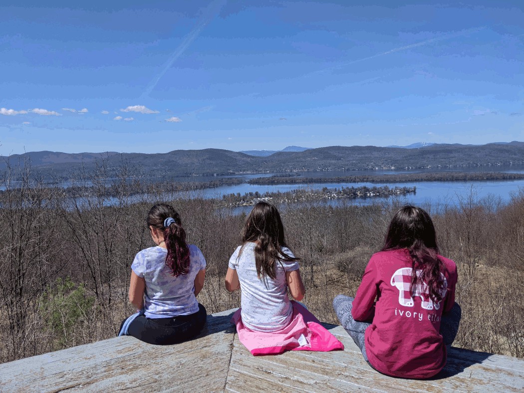 The girls looking out over Lake George